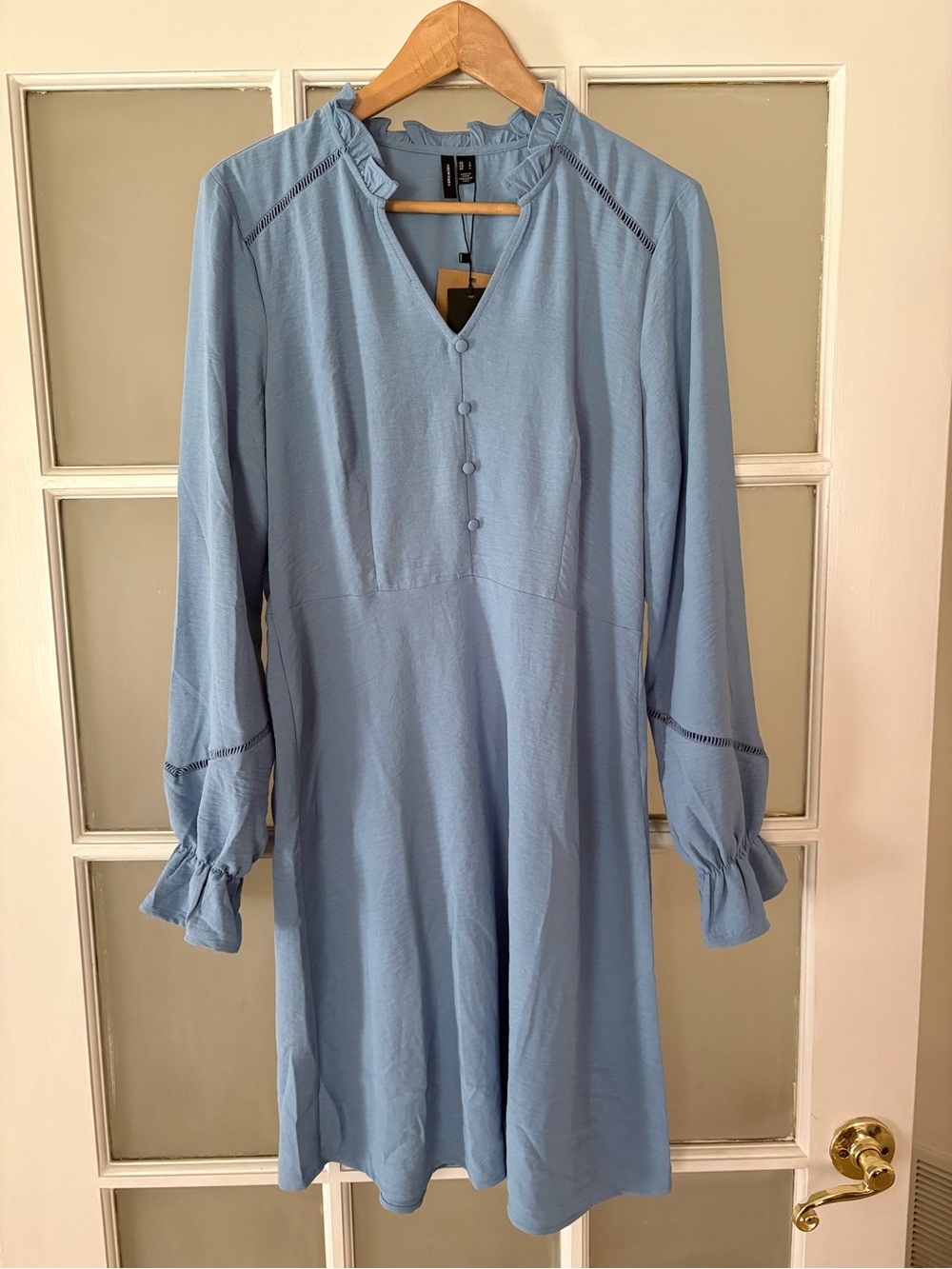 Vero Moda Allure Dress - Light Blue Long Sleeve Ruffled Neck - L